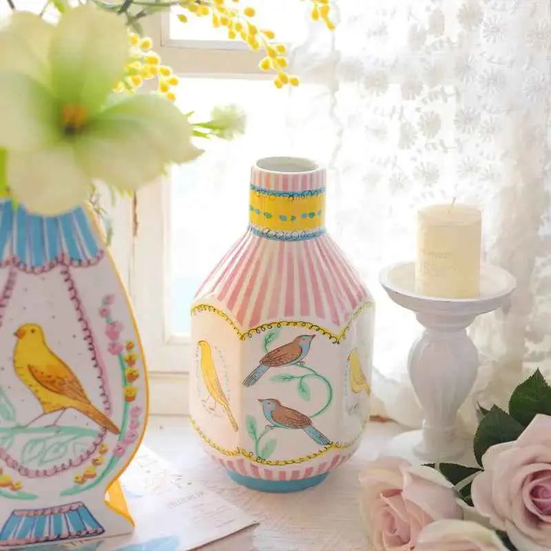 Nightingale Bird Ceramic Vase             high-end home flower vase, living room decoration