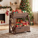 2-Tier Vertical Raised Garden Bed, Burned Finish Semi-Wheel Decorative Planter