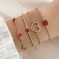 4pcs Rhinestone Alloy Bracelet Set – Minimalist Heart & Square Design DailySale