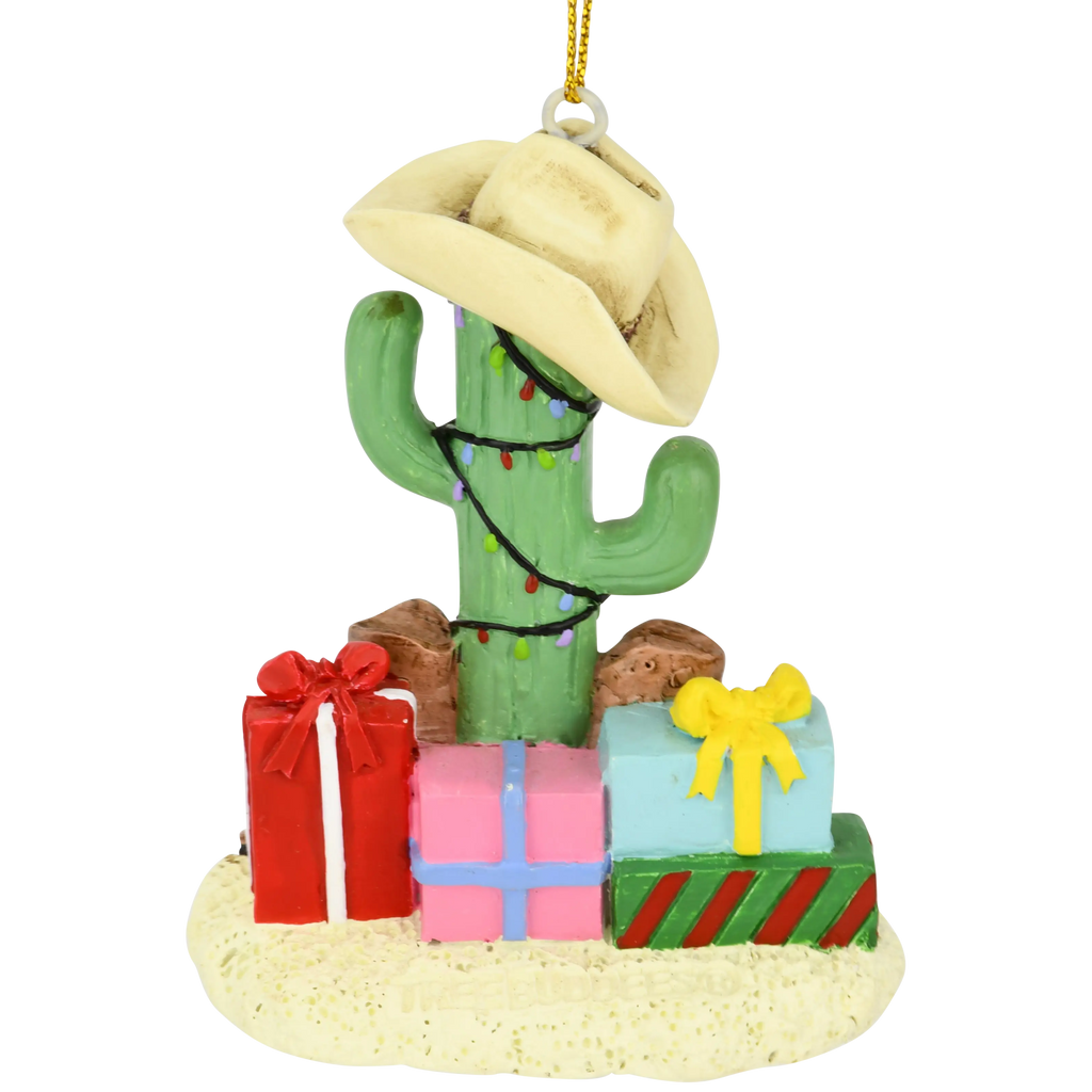 Cactus Christmas Tree with Cowboy Boots Cowboy Hats and Presents Ornament Tree Buddees Wholesale