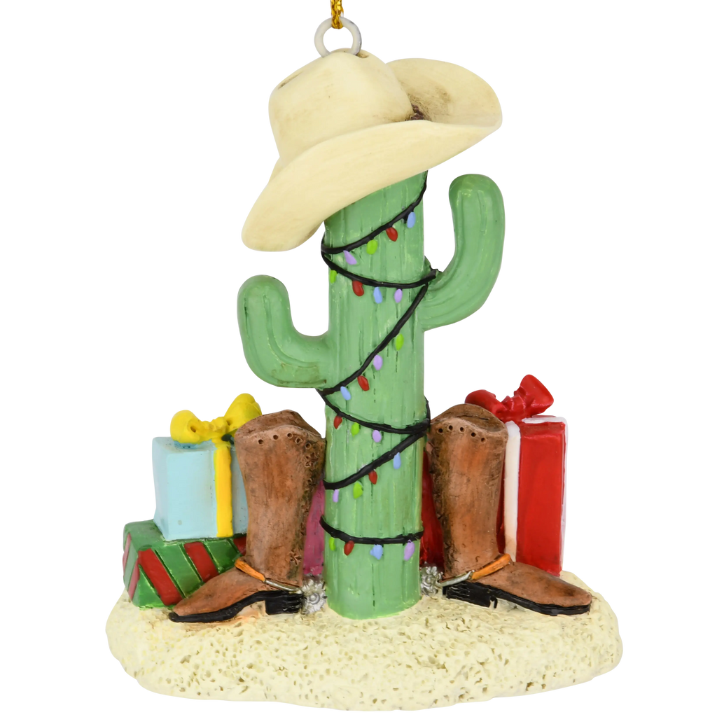 Cactus Christmas Tree with Cowboy Boots Cowboy Hats and Presents Ornament Tree Buddees Wholesale