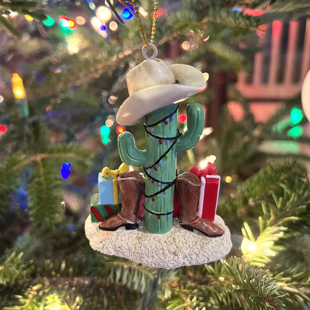 Cactus Christmas Tree with Cowboy Boots Cowboy Hats and Presents Ornament Tree Buddees Wholesale