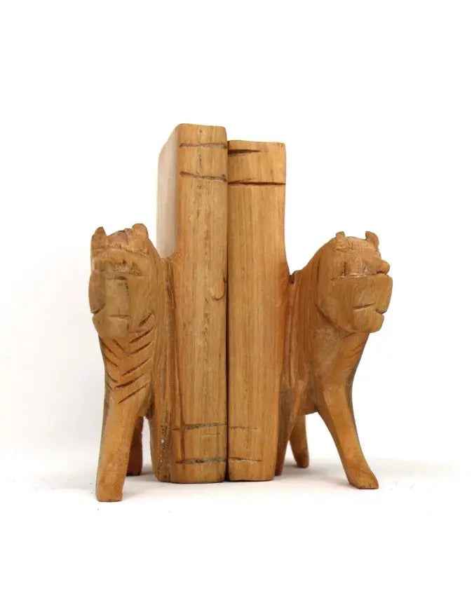 Carved Wood Lion Book Set of 2