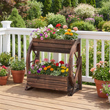 2-Tier Vertical Raised Garden Bed, Burned Finish Semi-Wheel Decorative Planter