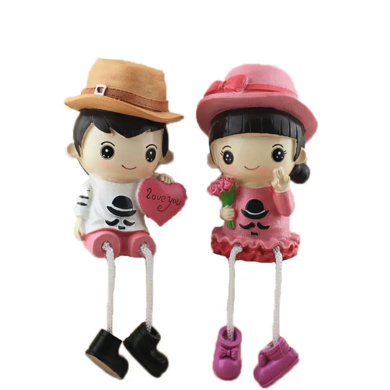 Cute Cartoon Resin Couple Hanging Feet Doll Desktop Ornaments Gift Mayra and Company