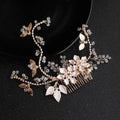 European and American New Jewelry Handmade Bridal Headwear Alloy Flower Branches Hair Comb Pearl Diamond Comb Banquet Hair Accessories Mayra and Company