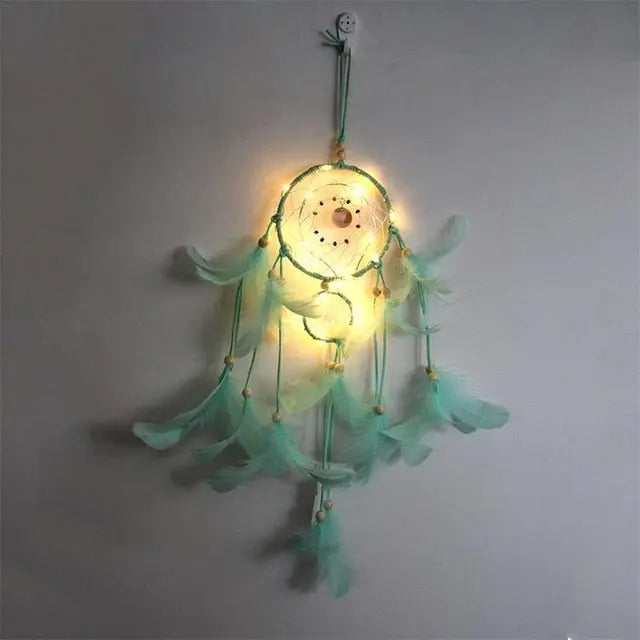 Dream Catcher LED Lighting Feather Dreamcatcher Girl Room Bell Bedroom Romantic Hanging Decoration eprolo