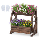 2-Tier Vertical Raised Garden Bed, Burned Finish Semi-Wheel Decorative Planter