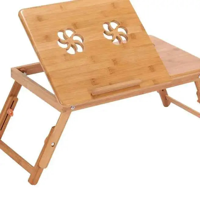 Ergonomics Adjustable Laptop Desk with USB Cooling Fan for Lap Table Bamboo Foldable Breakfast Serving Bed Tray Cozy Yellow