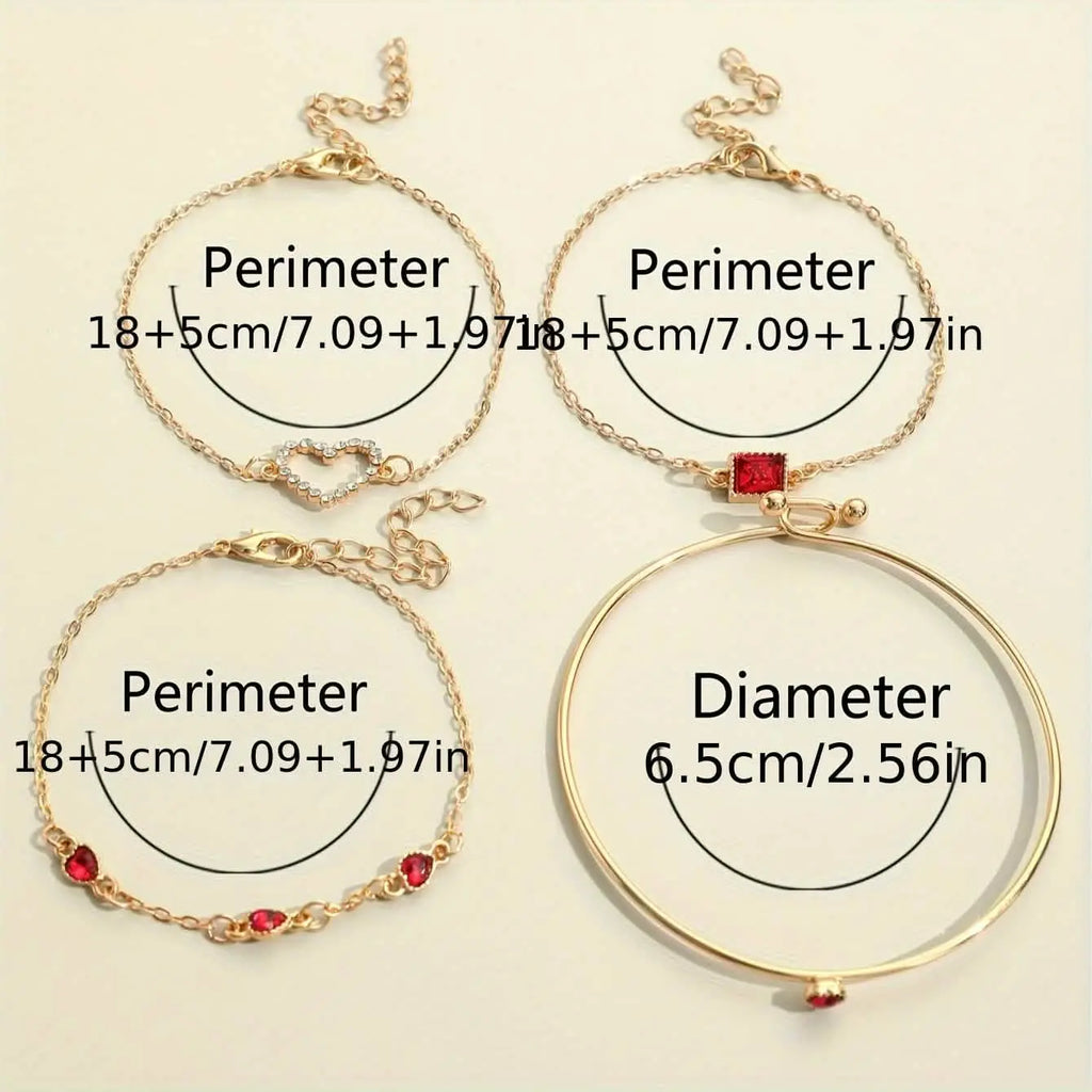 4pcs Rhinestone Alloy Bracelet Set – Minimalist Heart & Square Design DailySale