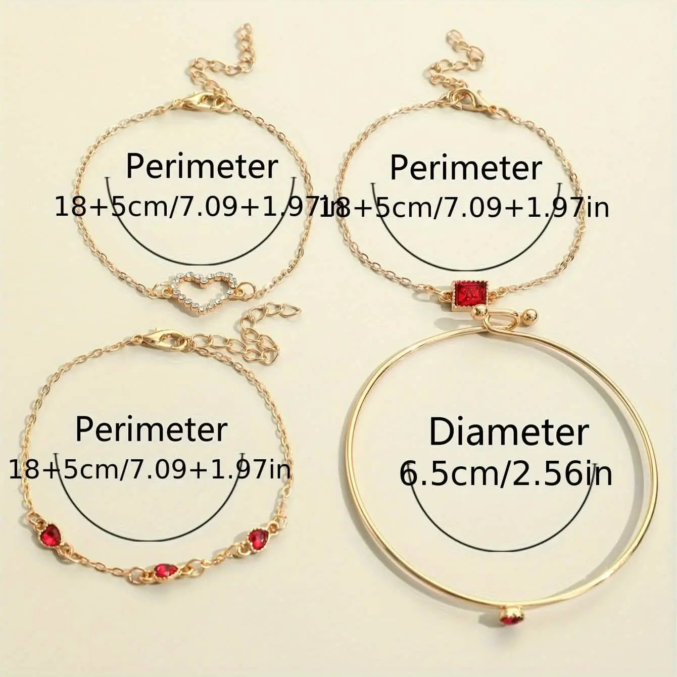 4pcs Rhinestone Alloy Bracelet Set – Minimalist Heart & Square Design DailySale