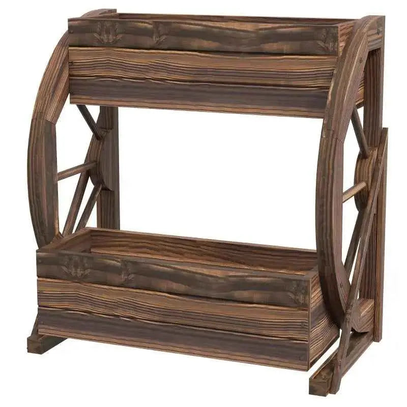 Outsunny Wooden Wagon Planter Box, 2-Tier Raised Garden Bed, For Vegetables Flowers Herbs,