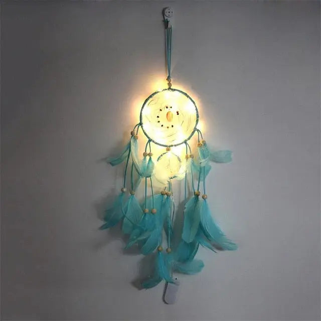 Dream Catcher LED Lighting Feather Dreamcatcher Girl Room Bell Bedroom Romantic Hanging Decoration eprolo