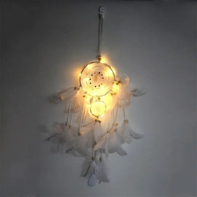 Dream Catcher LED Lighting Feather Dreamcatcher Girl Room Bell Bedroom Romantic Hanging Decoration eprolo