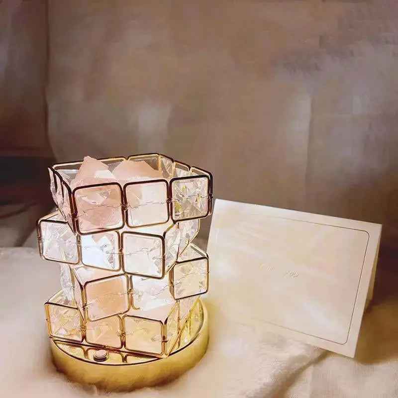 USB Crystal Table Lamp Three Color Cube Bedroom Bedside Night Light For Home Room
