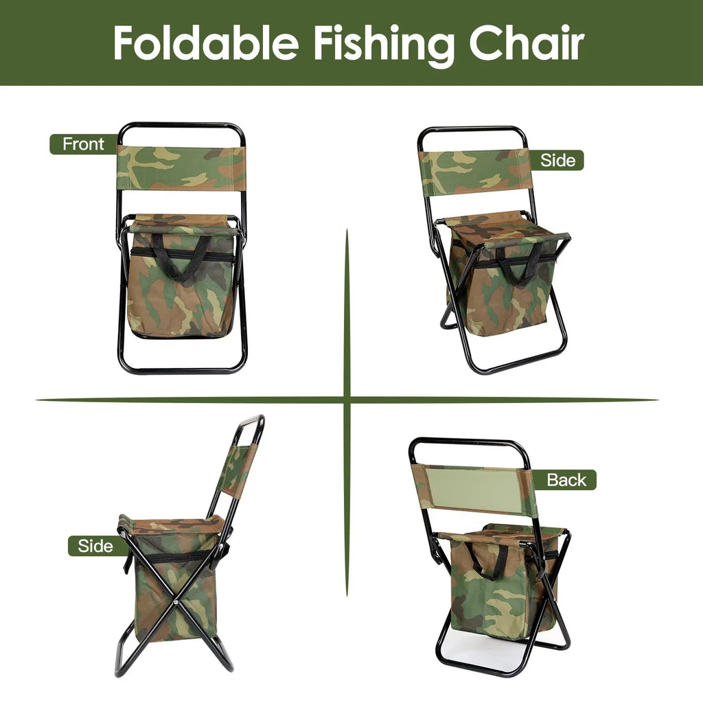 Foldable Fishing Chair With Backrest Built-In Cooler Bag Portable Handle Outdoor Lightweight Mayra and Company
