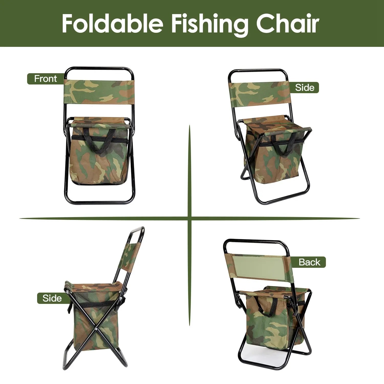 Foldable Fishing Chair With Backrest Built-In Cooler Bag Portable Handle Outdoor Lightweight Mayra and Company