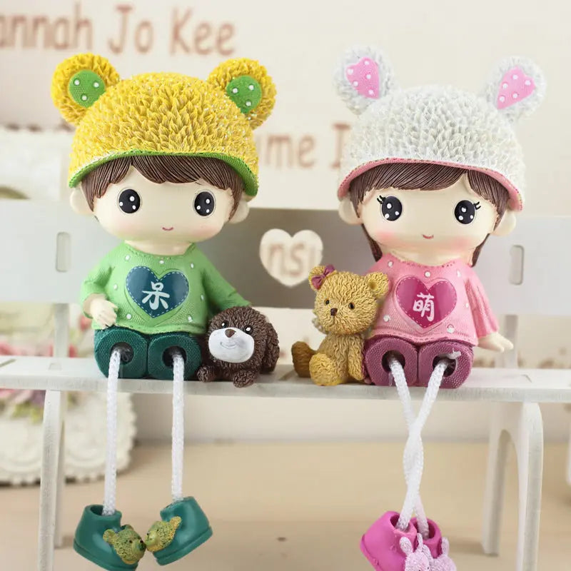 Cute Cartoon Resin Couple Hanging Feet Doll Desktop Ornaments Gift Mayra and Company