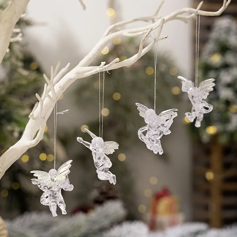 Christmas Decorations Transparent Angel Pendant Christmas Tree Acrylic Silver Wings Angel Pendant eprolo