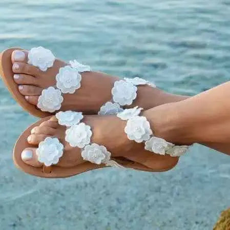Summer flip-toe flat floral Bohemian women's sandals