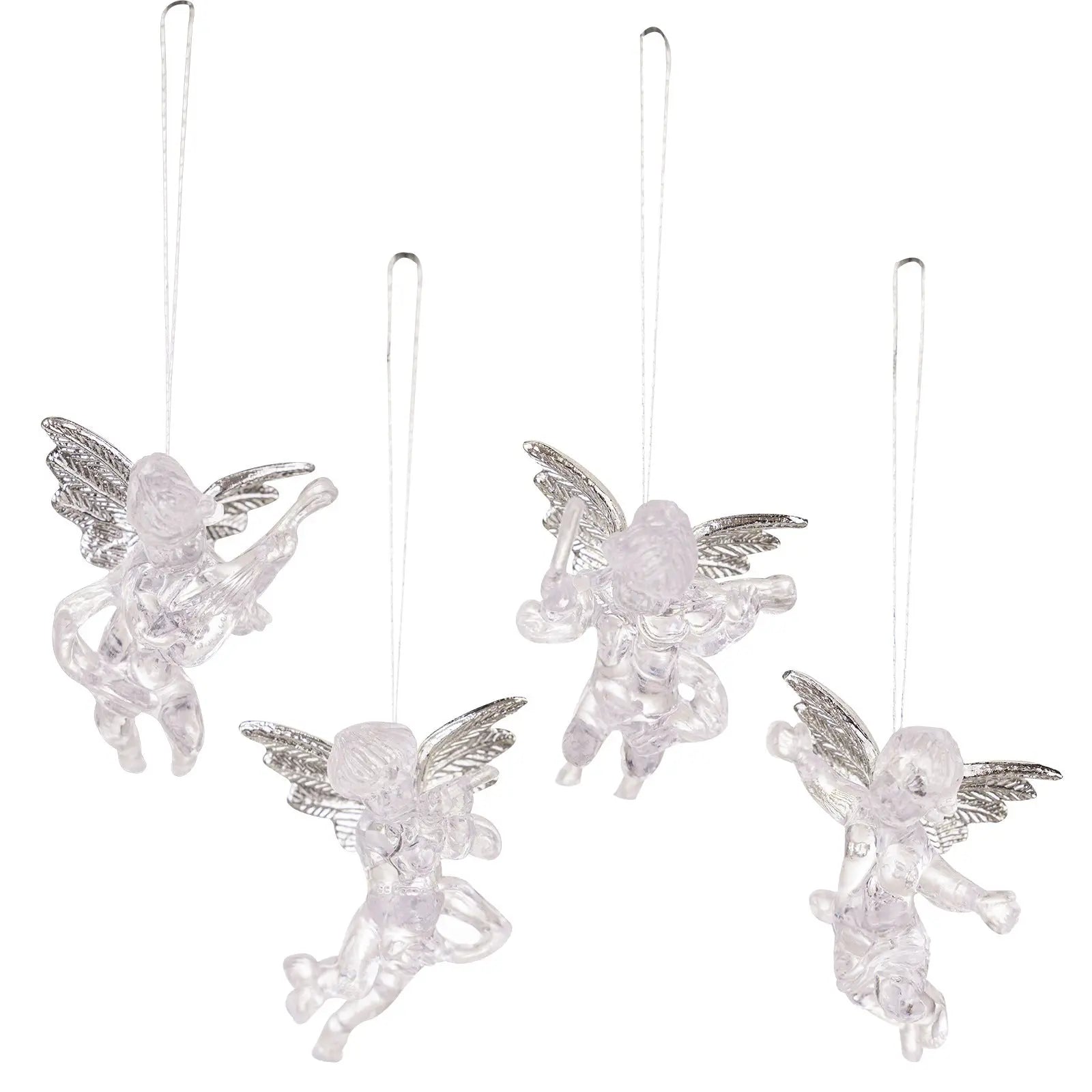 Christmas Decorations Transparent Angel Pendant Christmas Tree Acrylic Silver Wings Angel Pendant eprolo