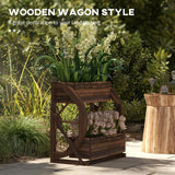 Outsunny Wooden Wagon Planter Box, 2-Tier Raised Garden Bed, For Vegetables Flowers Herbs,