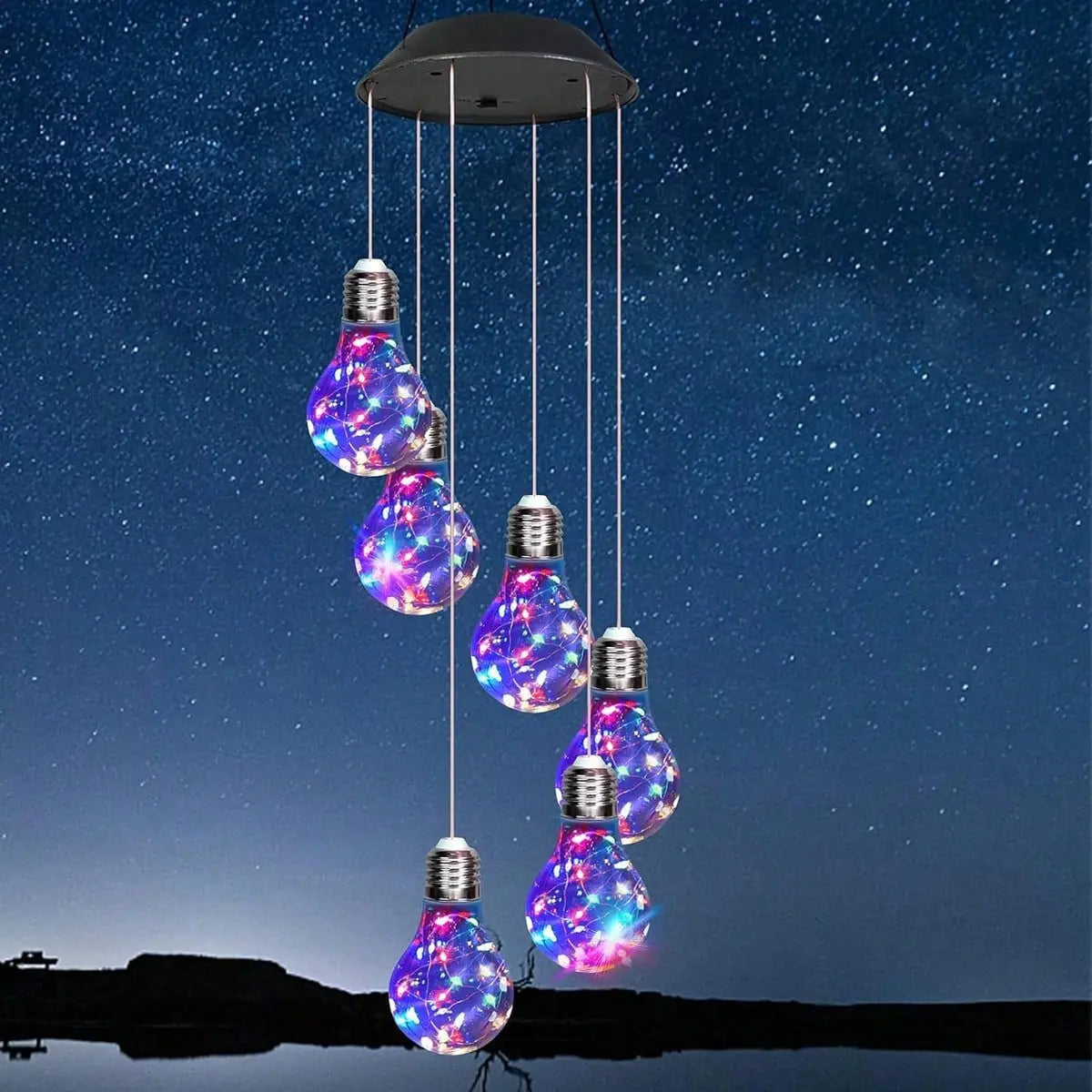 Set of 2 Colorful LED Solar Wind Chimes 21.6inch Light Bulb Shape Mobile Hanging Wind Chime Outdoor Waterproof Decorative Solar Powered Lights For Porch Deck Garden Patio Balcony Decor Mayra and Company