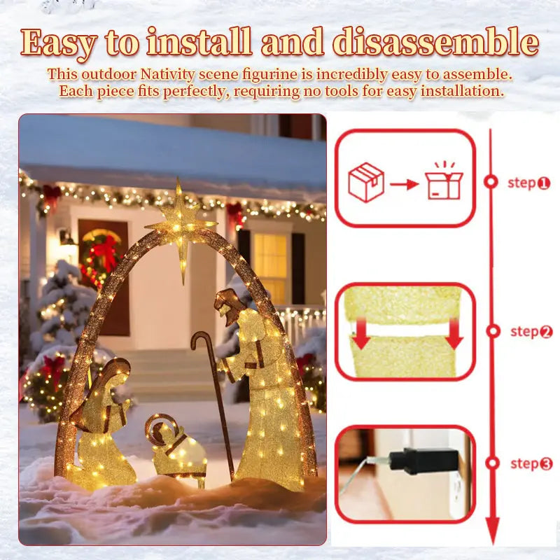 Outdoor Nativity Scene with Copper Wire, Christmas Yard Decor for Garden eprolo