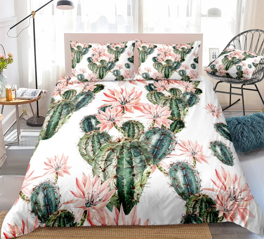 Home Textiles Bedroom Bed Sheets Pillowcases Cactus Succulent Three or Four Piece Sets eprolo