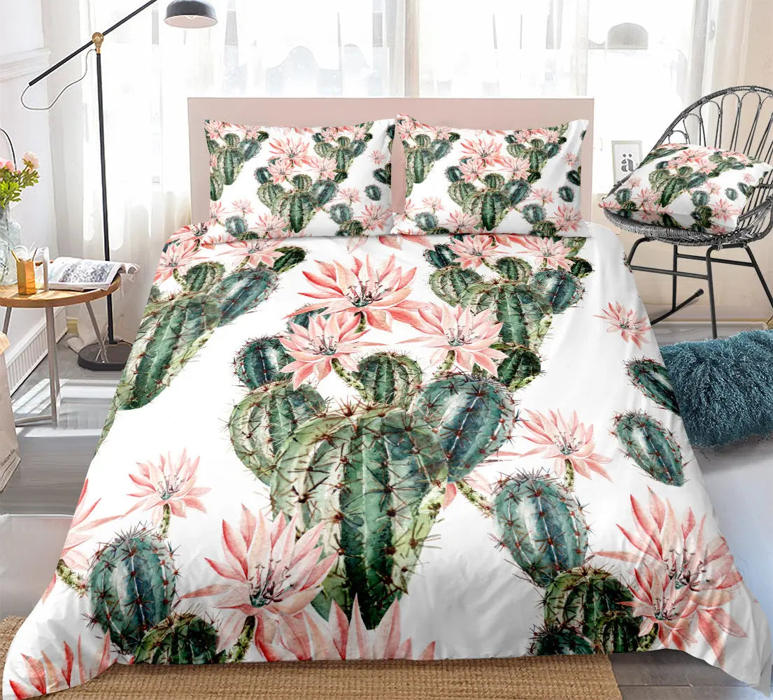 Home Textiles Bedroom Bed Sheets Pillowcases Cactus Succulent Three or Four Piece Sets eprolo