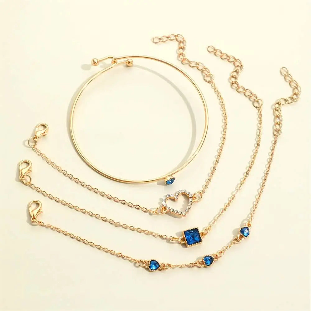 4pcs Rhinestone Alloy Bracelet Set – Minimalist Heart & Square Design DailySale