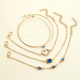 4pcs Rhinestone Alloy Bracelet Set – Minimalist Heart & Square Design