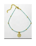Baby Blue Glass Bead Choker With Brass Coin Pendant
