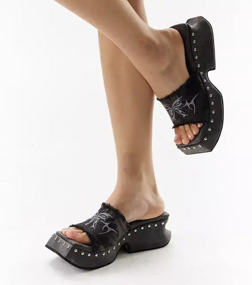 Butterfly Origin design  Flip-Flop      fringed, thin-soled ss, millennium hot girls, versatile, black flip-flops Hypersku