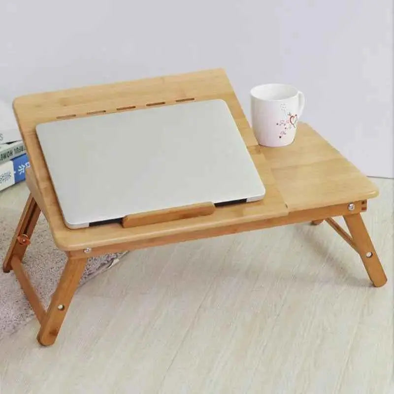 Ergonomics Adjustable Laptop Desk with USB Cooling Fan for Lap Table Bamboo Foldable Breakfast Serving Bed Tray Cozy Yellow
