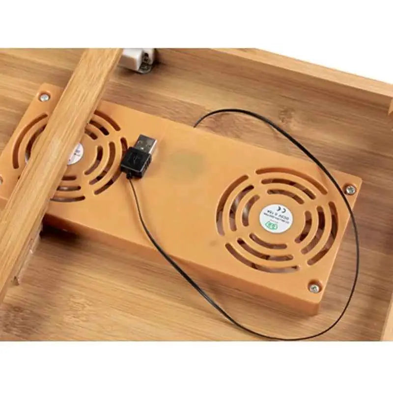 Ergonomics Adjustable Laptop Desk with USB Cooling Fan for Lap Table Bamboo Foldable Breakfast Serving Bed Tray Cozy Yellow