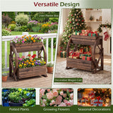 2-Tier Vertical Raised Garden Bed, Burned Finish Semi-Wheel Decorative Planter