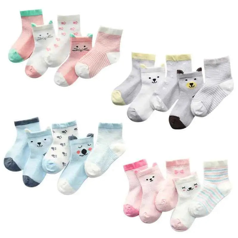 Children's Socks Pack of 5 Colors Breathable for Boys and Girls