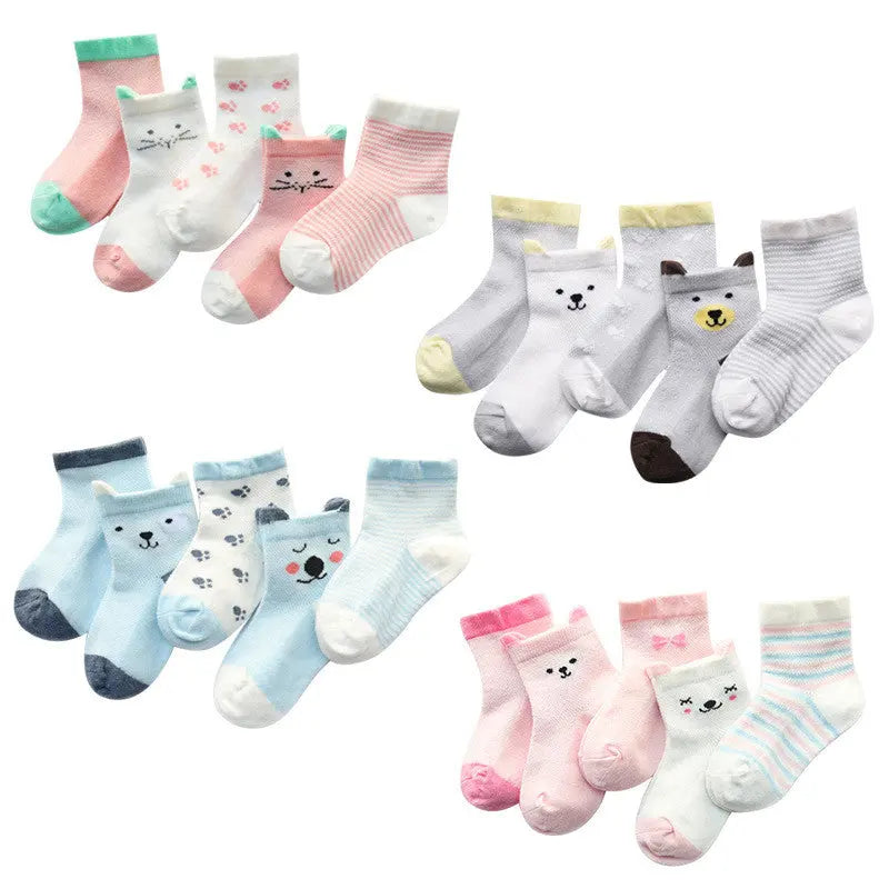 Children's Socks Pack of 5 Colors Breathable Summer Cotton Socks for Boys and Girls Mayra and Company