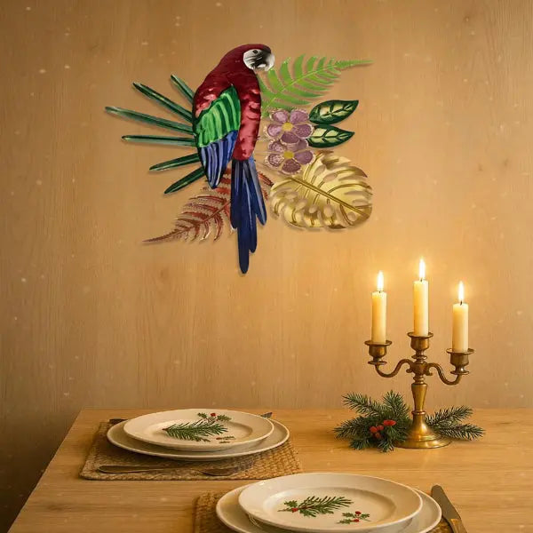 Vintage Colorful Parrot Wall Art With Floral Design Bohemian Tropical Bird Decor For Home Kitchen Office Mayra and Company