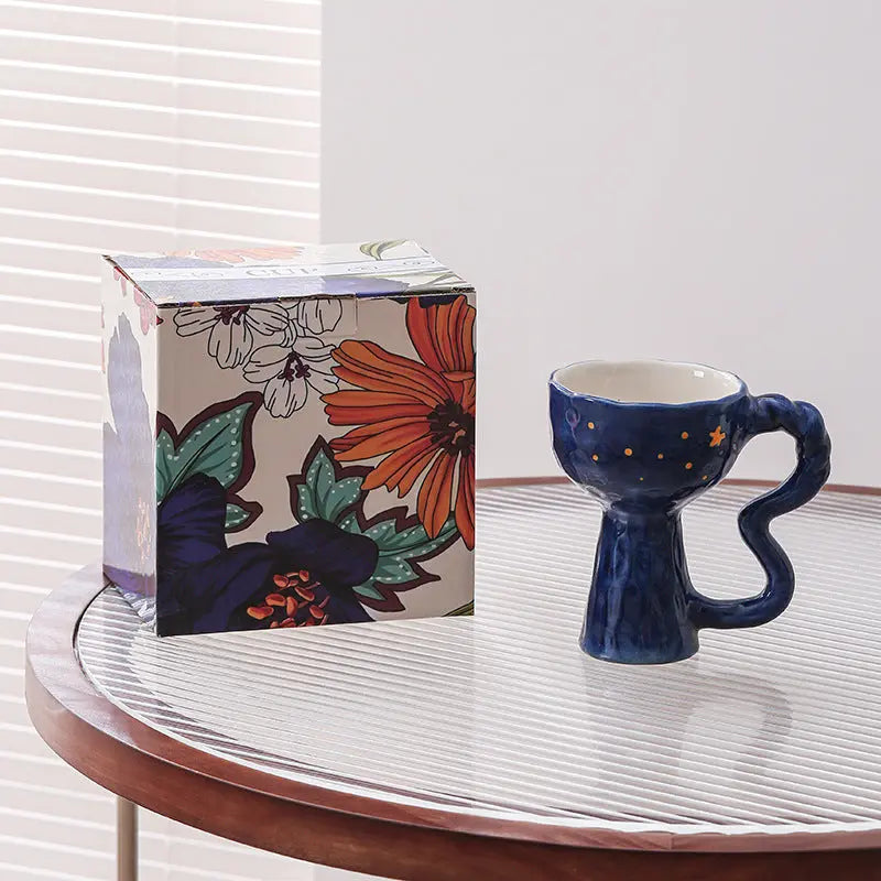 French Elegance Tall Stem Ceramic Mug Creative Ice Cream Cup Living Room Decor eprolo