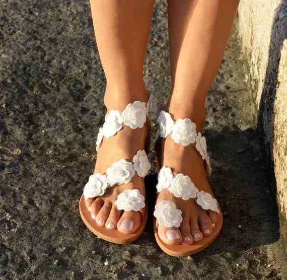 Summer flip-toe flat floral Bohemian women's sandals