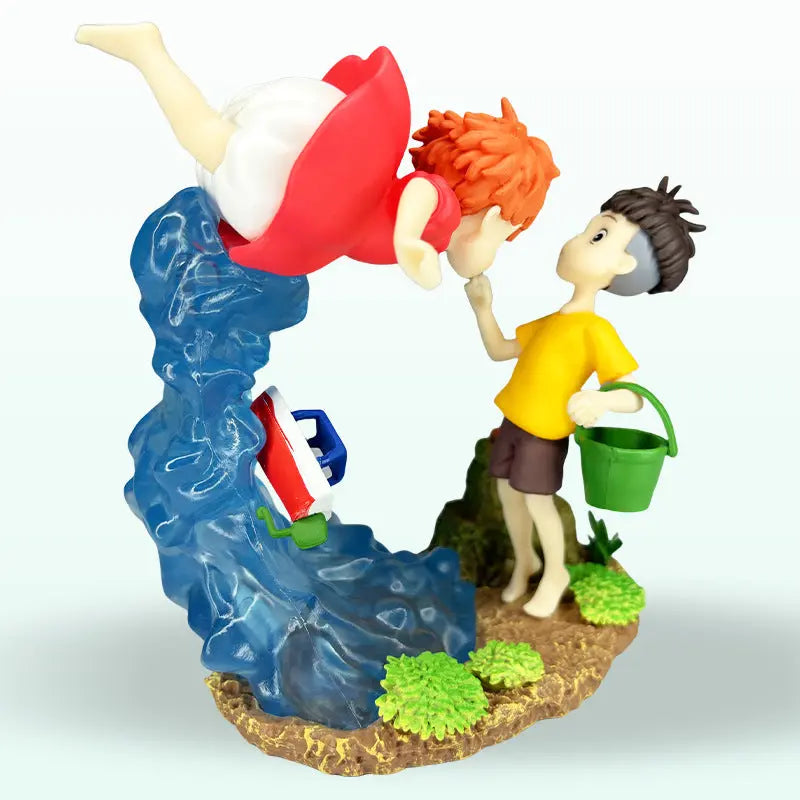 The scene of the encounter between Goldfish Hime, Mermaid Princess Ponyo, and Sosuke on the cliff is a static figurine model ornament eprolo