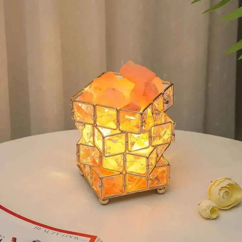 USB Crystal Table Lamp Three Color Cube Bedroom Bedside Night Light For Home Room