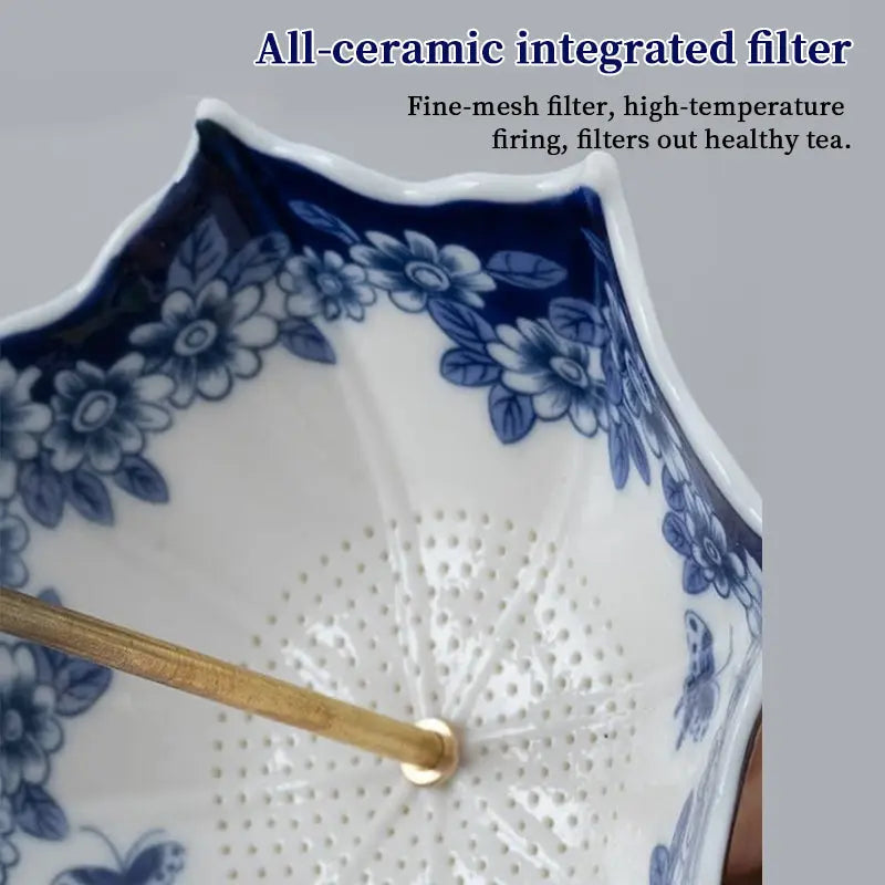 Blue & White Porcelain Umbrella Tea Strainer with Tassel – Chinese Style Ceramic Tea Filter eprolo