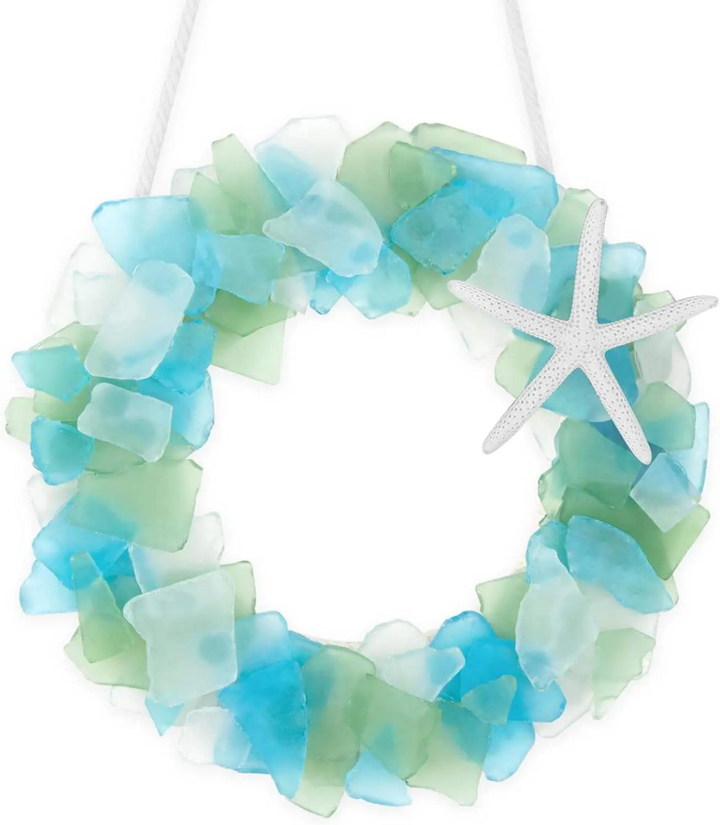 Handmade 8.5 Inch Beach Sea Glass Wreath For Coastal Style Christmas Decor Mayra and Company