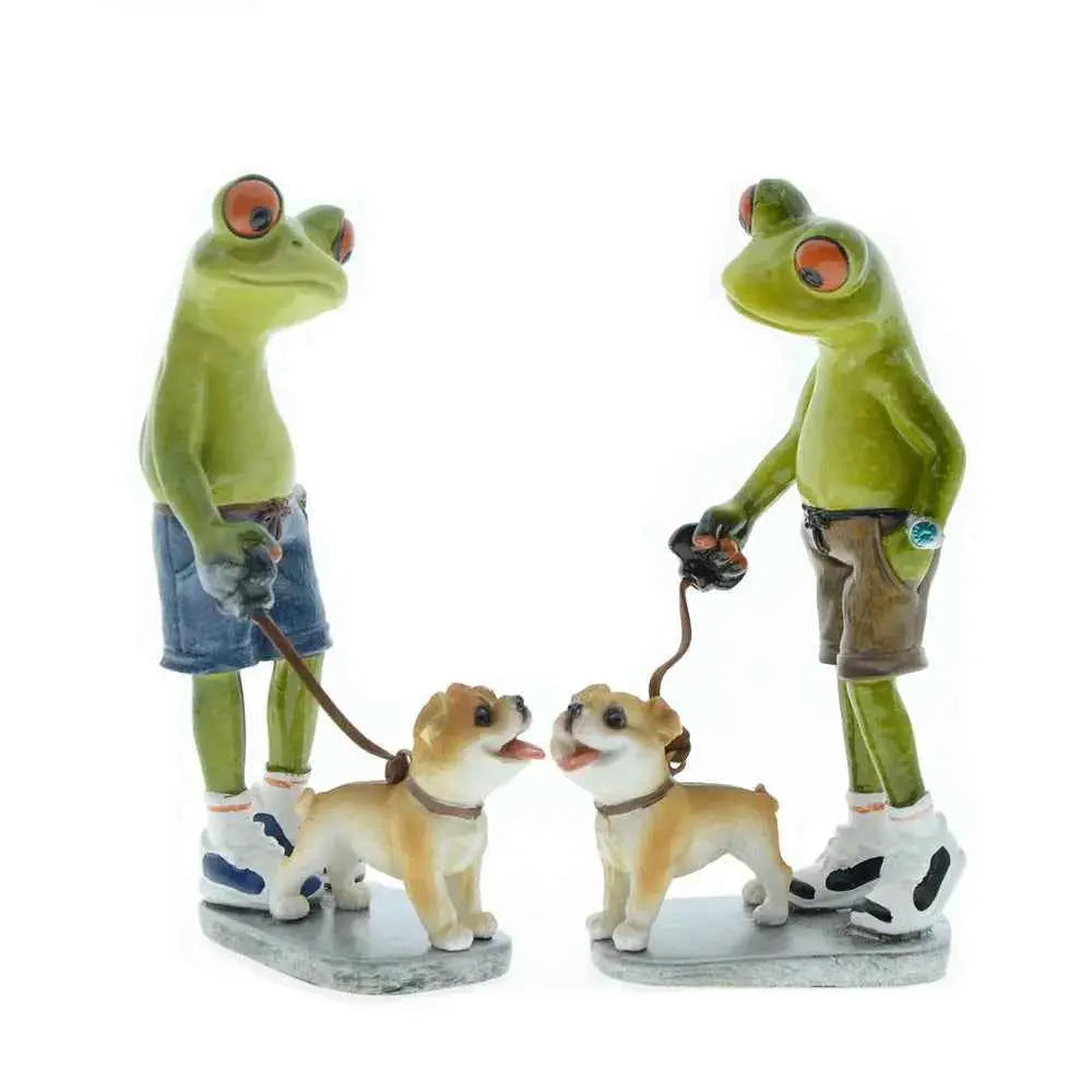 Home Furnishing Brothers Walk Dogs Together Frog Resin