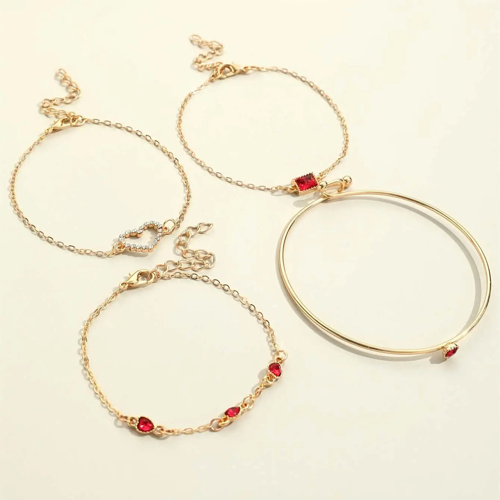 4pcs Rhinestone Alloy Bracelet Set – Minimalist Heart & Square Design DailySale