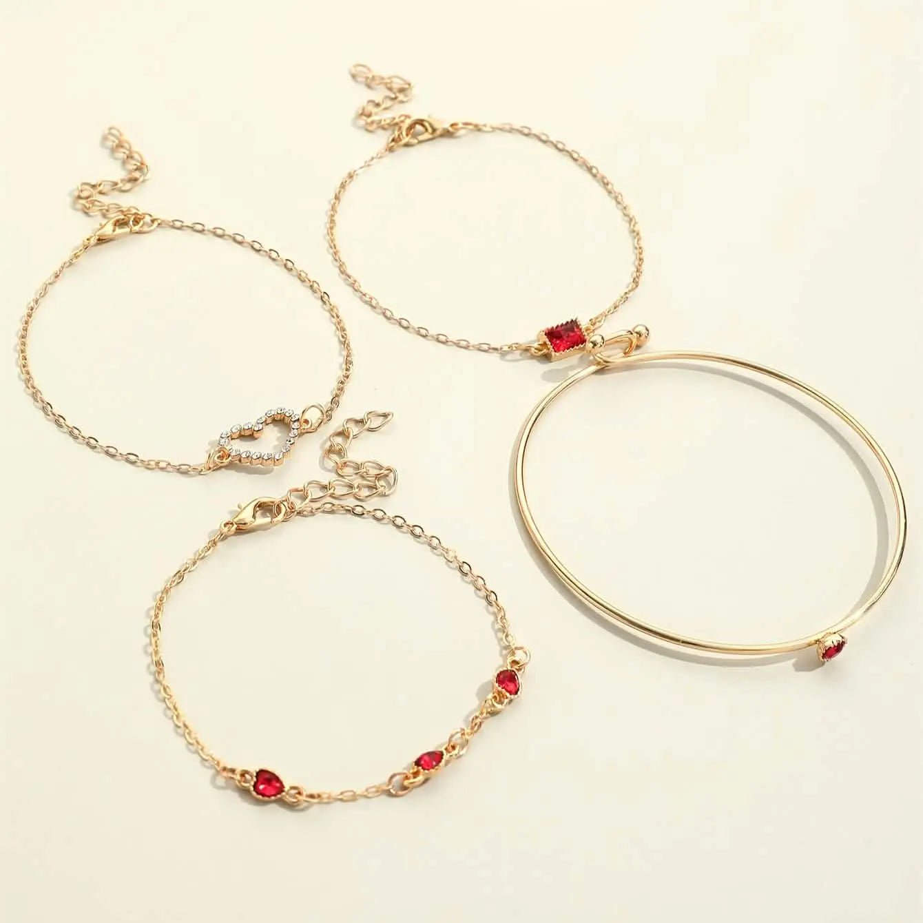 4pcs Rhinestone Alloy Bracelet Set – Minimalist Heart & Square Design DailySale