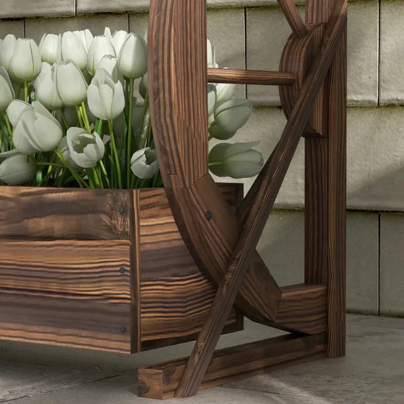 Outsunny Wooden Wagon Planter Box, 2-Tier Raised Garden Bed, For Vegetables Flowers Herbs, Mayra and Company
